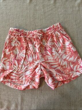 Tommy Bahama Coral Pink Tropical Drawstring Lounge Shorts, 100% Linen, S